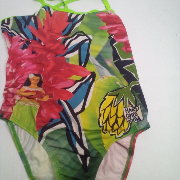 Be Hard Core Swimsuit One-Piece 30 Bathing Suit Swim Hawaiian Tropical - Picture 8 of 14